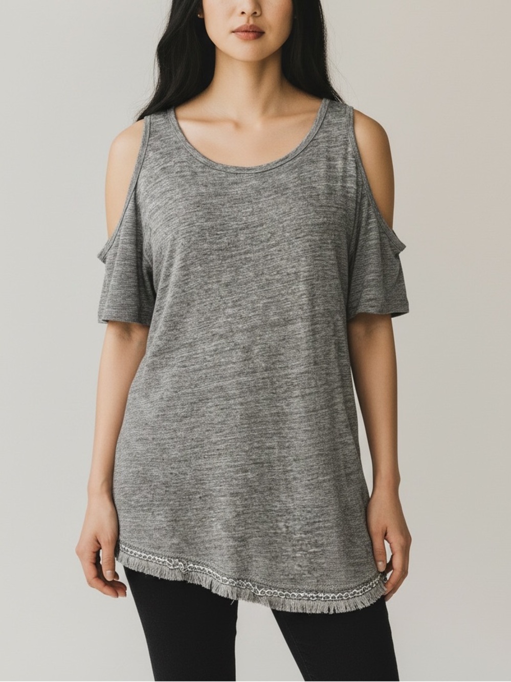 Derek Lam 10 Crosby Cold Shoulder Linen Top Grey